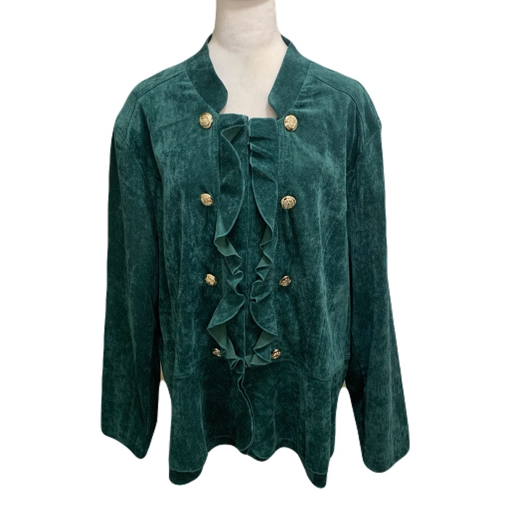 NWOT Serengeti Women’s Plus Size 2X Green Lightweight Fabric Ruffle Front Jacket